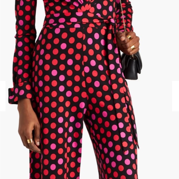 Diane Von Furstenberg Black and Pink Jumpsuit with Wrap V-Neck - Picture 4 of 6
